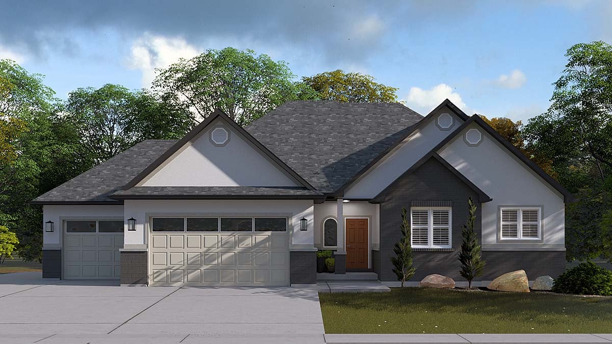 New American Style, Ranch, Traditional Plan with 1713 Sq. Ft., 3 Bedrooms, 3 Bathrooms, 3 Car Garage Elevation