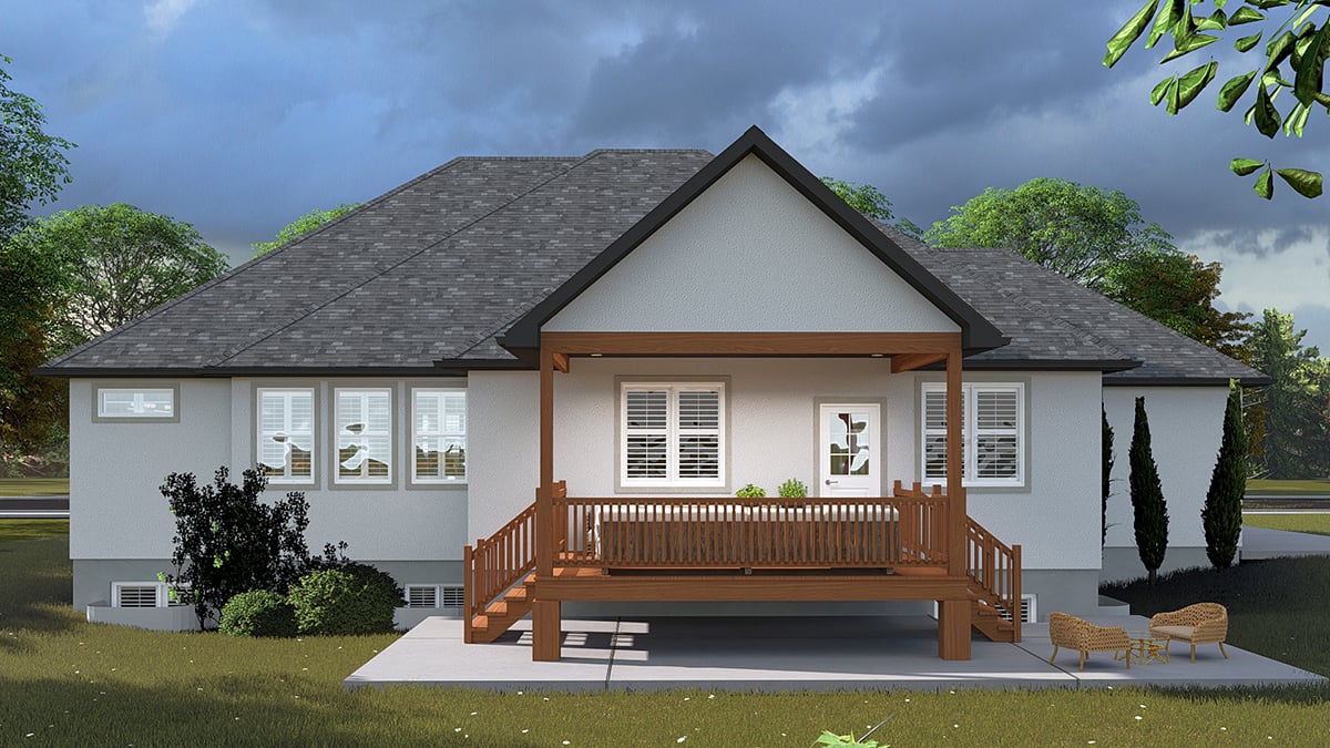 New American Style, Ranch, Traditional Plan with 1713 Sq. Ft., 3 Bedrooms, 3 Bathrooms, 3 Car Garage Rear Elevation
