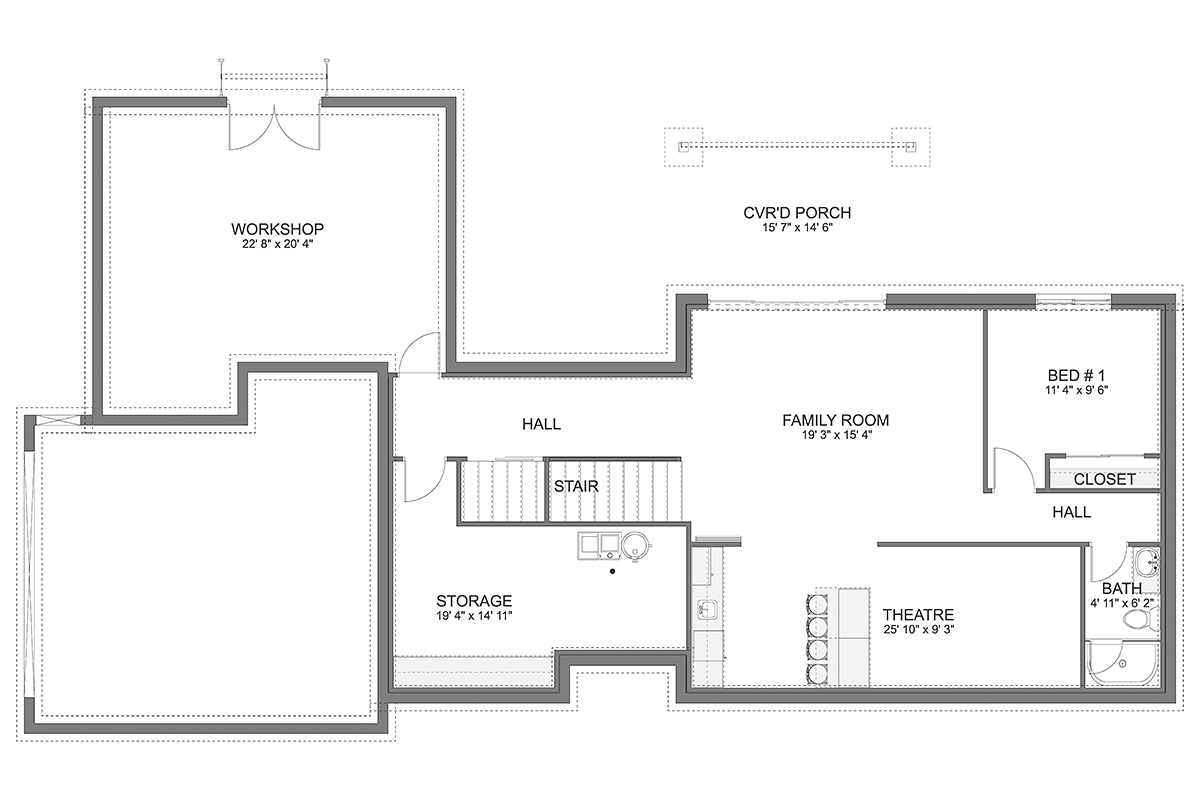 Contemporary Modern Lower Level of Plan 83640