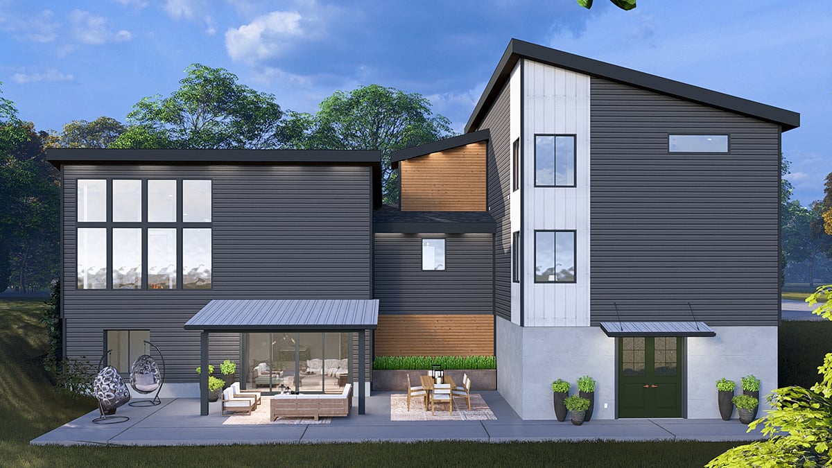 Contemporary, Modern Plan with 2784 Sq. Ft., 4 Bedrooms, 4 Bathrooms, 2 Car Garage Rear Elevation