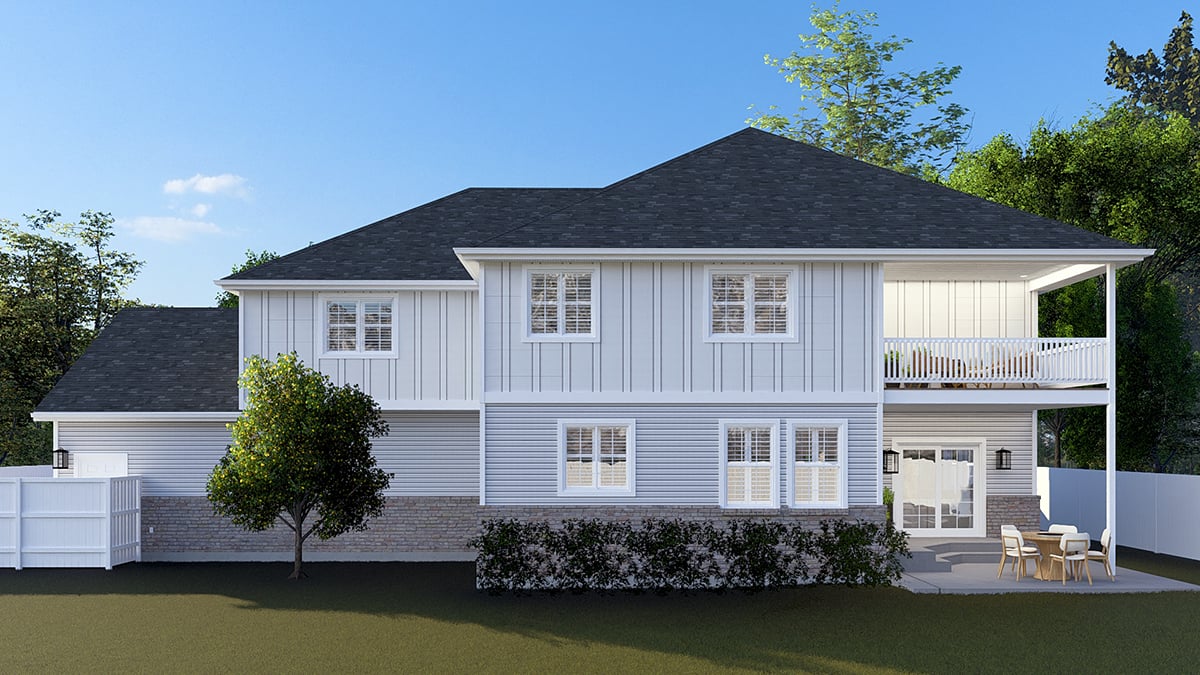Craftsman, New American Style, Traditional Plan with 3136 Sq. Ft., 4 Bedrooms, 4 Bathrooms, 3 Car Garage Rear Elevation