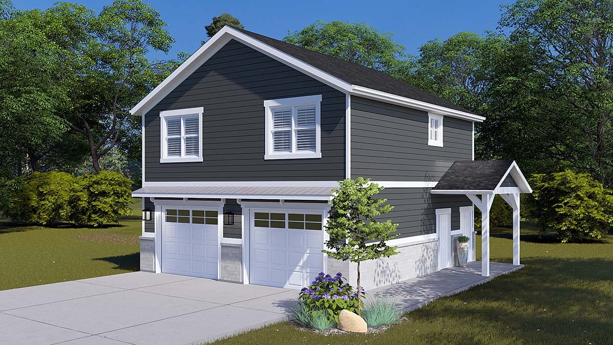 Cottage, Country, Traditional Plan with 1049 Sq. Ft., 2 Bedrooms, 1 Bathrooms, 2 Car Garage Elevation
