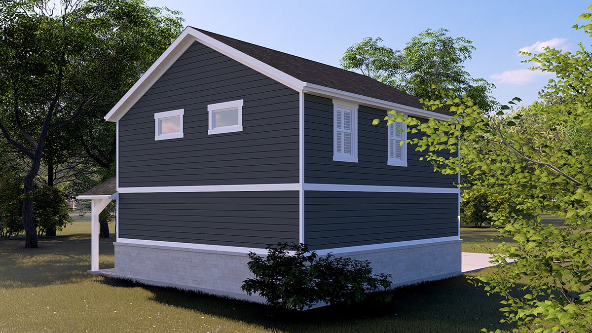 Cottage, Country, Traditional Plan with 1049 Sq. Ft., 2 Bedrooms, 1 Bathrooms, 2 Car Garage Rear Elevation