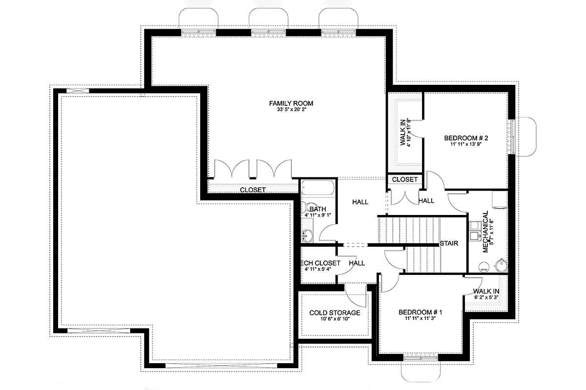 Craftsman Traditional Lower Level of Plan 83648