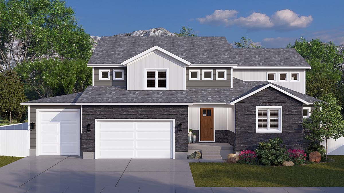 Craftsman, Traditional Plan with 3372 Sq. Ft., 3 Bedrooms, 3 Bathrooms, 3 Car Garage Elevation
