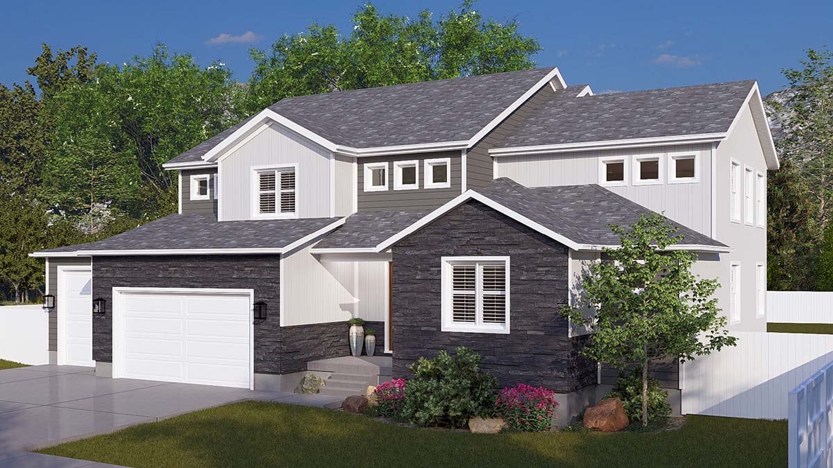 Craftsman, Traditional Plan with 3372 Sq. Ft., 3 Bedrooms, 3 Bathrooms, 3 Car Garage Picture 2