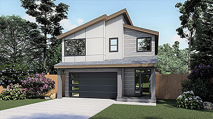 Contemporary European Narrow Lot Southwest Elevation of Plan 83705