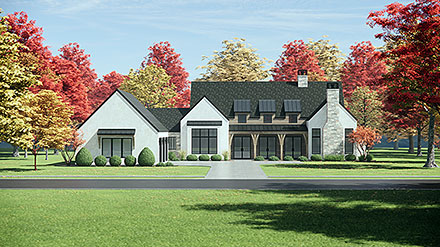 Contemporary French Country Ranch Elevation of Plan 84122