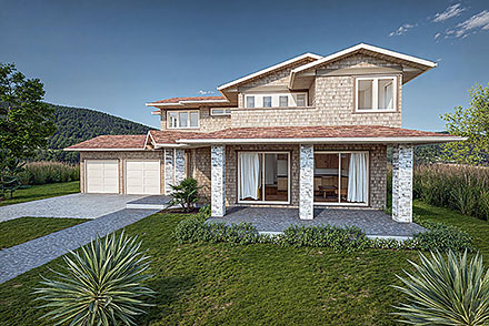 Contemporary European Southwest Elevation of Plan 84637