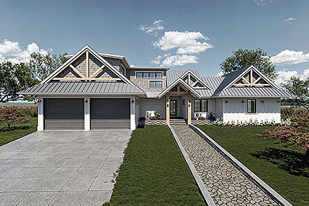 Country Craftsman Farmhouse Southwest Elevation of Plan 84640