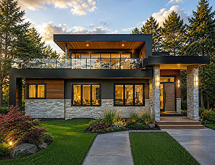 Cabin Contemporary European Elevation of Plan 84674