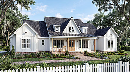 Contemporary Farmhouse New American Southern Elevation of Plan 84728