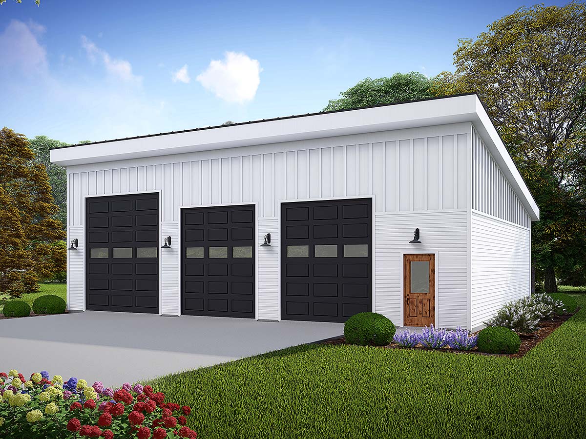 Plan 84829 | Contemporary, Modern 3 Car Garage , RV Storage