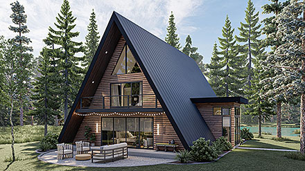 A-Frame Cabin Cottage Elevation of Plan 84908