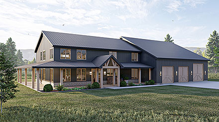 Barndominium, Country, Craftsman, Farmhouse House Plan 84909 with 4 Beds, 3 Baths, 3 Car Garage