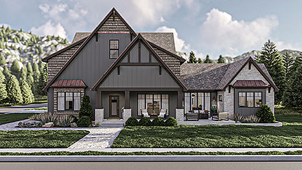 European Tudor Elevation of Plan 84932