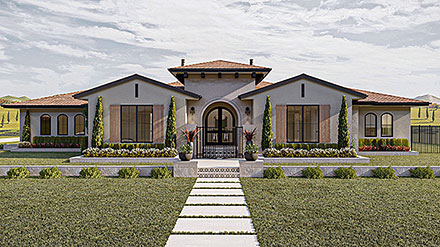 European Mediterranean Santa Fe Southwest Elevation of Plan 84995