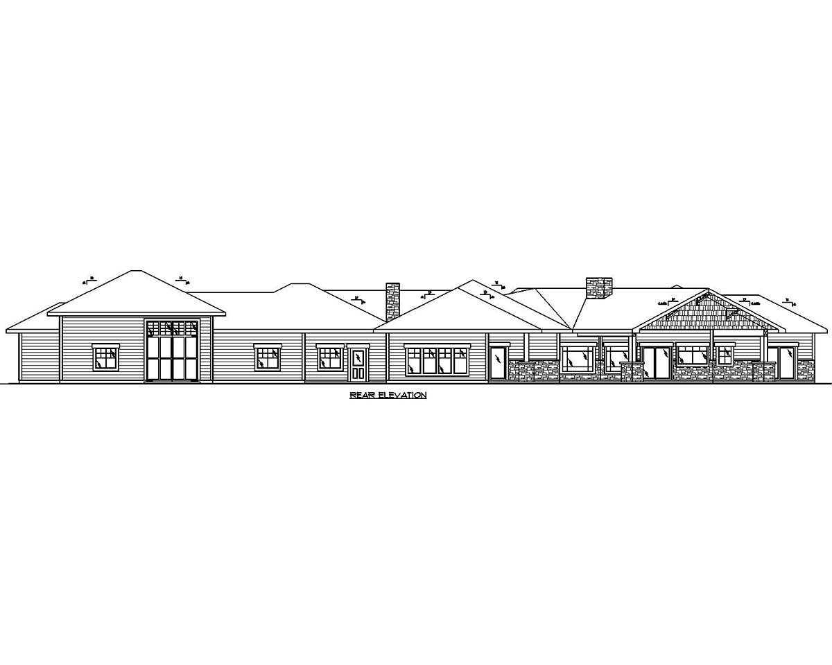 Ranch Rear Elevation of Plan 85100