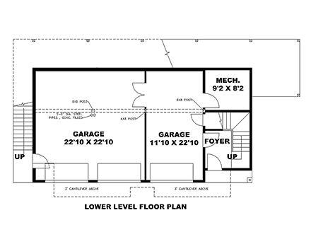 Garage-Living Plan 85130 First Level Plan