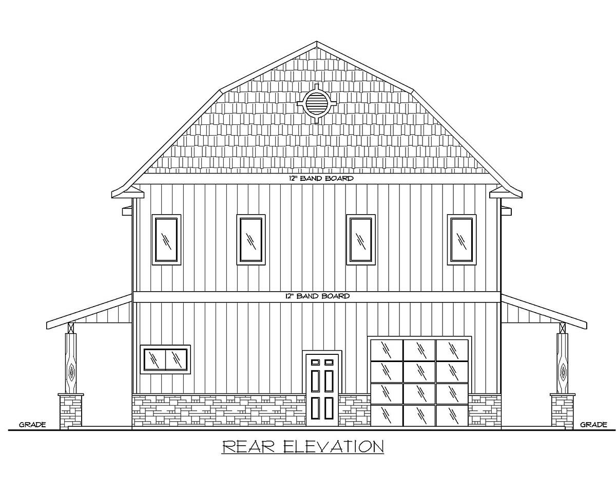Country Rear Elevation of Plan 85133