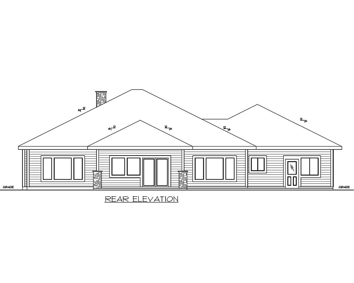 Ranch Traditional Rear Elevation of Plan 85136