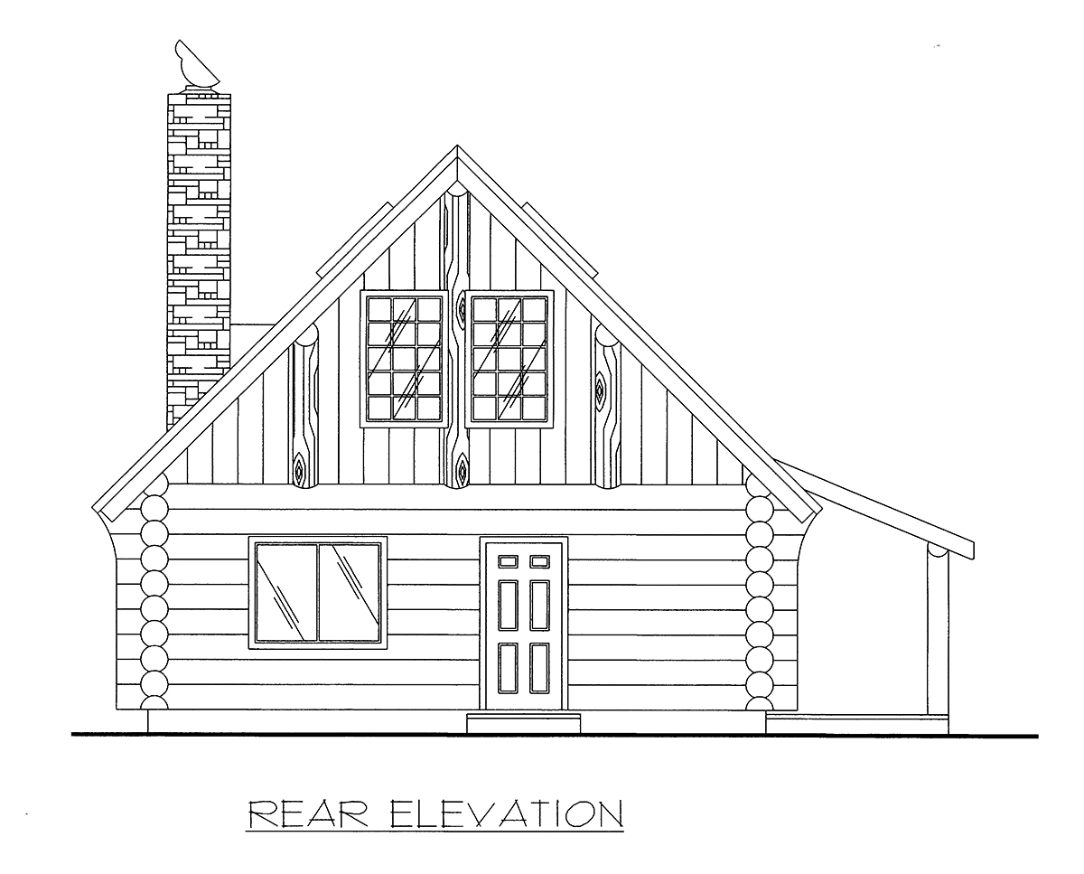 Cabin Log Rear Elevation of Plan 85144