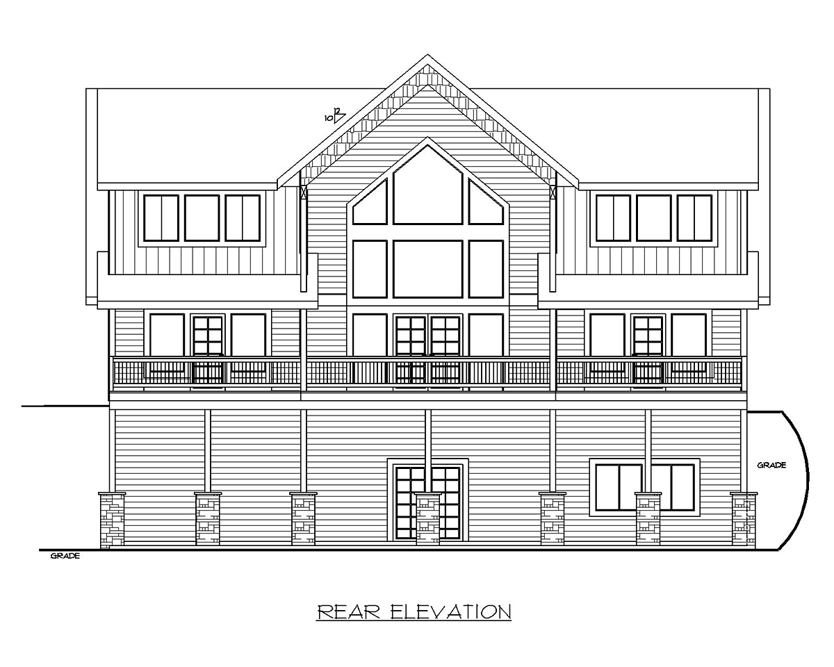 Craftsman Prairie Style Traditional Rear Elevation of Plan 85156