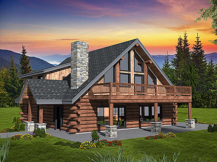 A-Frame Cabin Cottage Log Elevation of Plan 85157