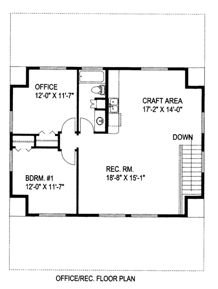 Country, Southern 4 Car Garage Apartment Plan 85207 with 2 Beds, 1 Baths Second Level Plan