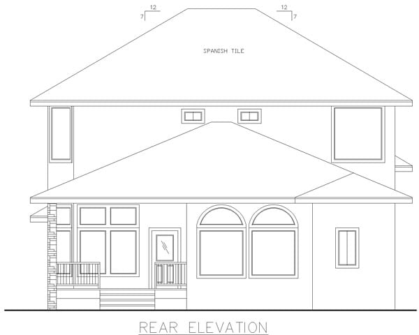 Mediterranean Southern Rear Elevation of Plan 85232