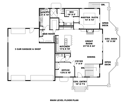 Bungalow, Contemporary, Craftsman, Traditional House Plan 85235 with 5 Beds, 4 Baths, 3 Car Garage First Level Plan