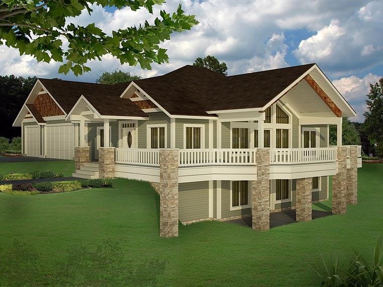 Bungalow, Contemporary, Craftsman, Traditional House Plan 85235 with 5 Beds, 4 Baths, 3 Car Garage Elevation
