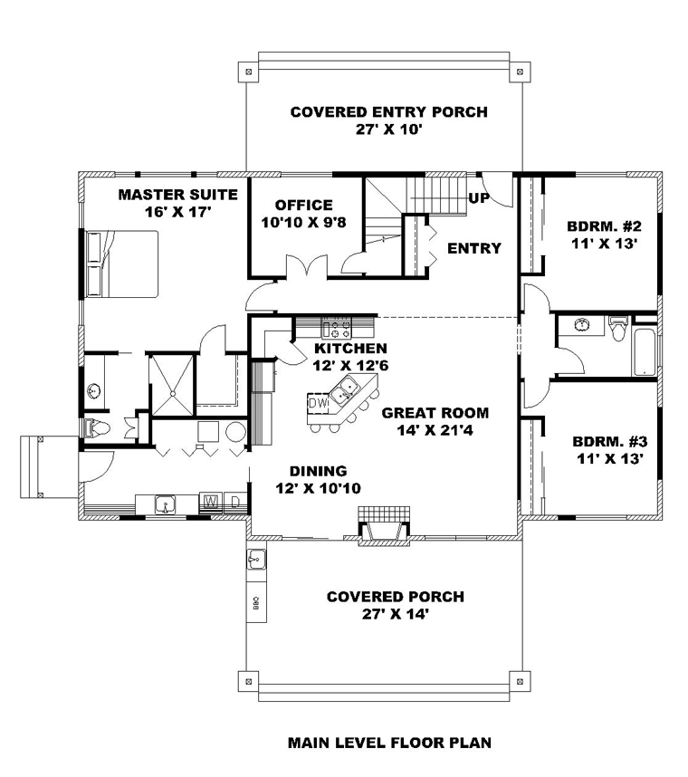 Contemporary Country Craftsman Level One of Plan 85243