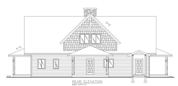 Contemporary Country Southern Rear Elevation of Plan 85244