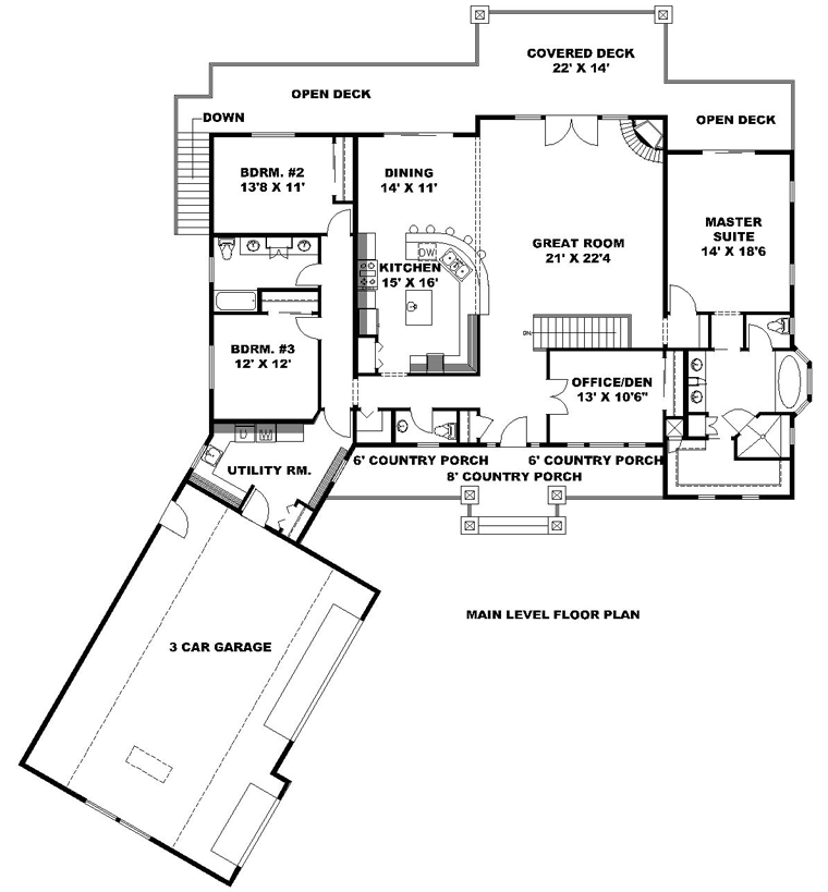 Country Craftsman Traditional Level One of Plan 85246