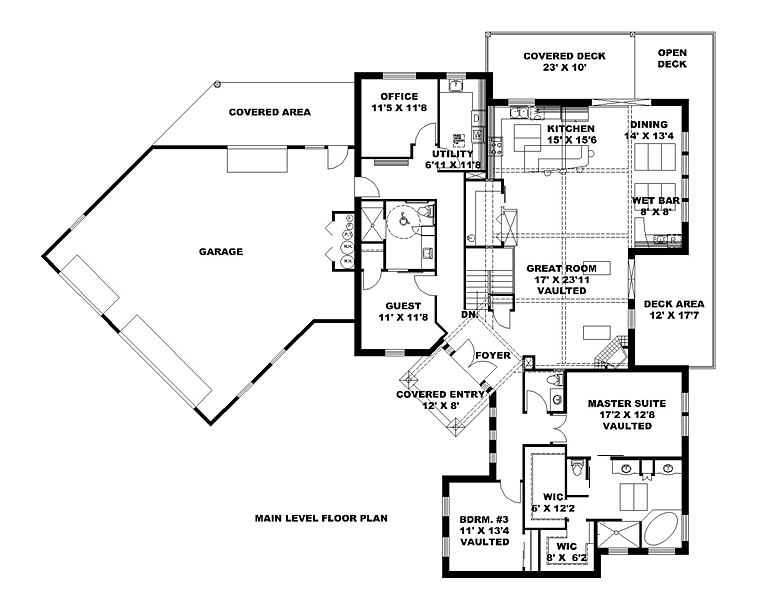 Contemporary Ranch Level One of Plan 85288
