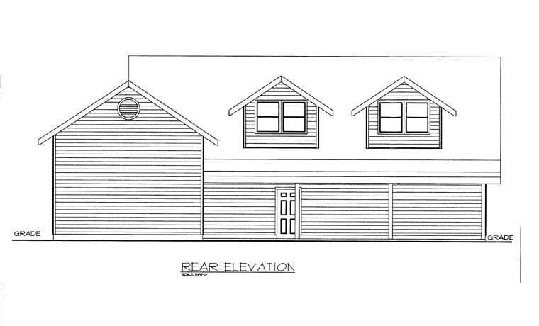 Plan, 1 Bathrooms, 3 Car Garage Rear Elevation