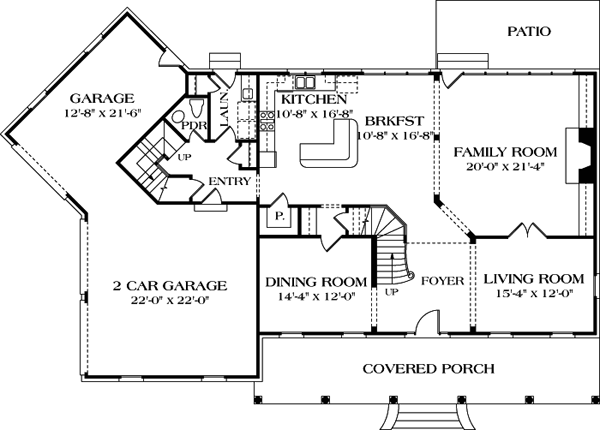 Colonial Farmhouse Level One of Plan 85450