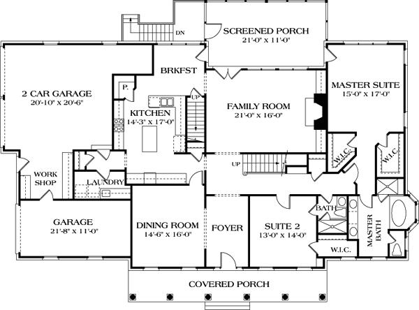 Colonial Farmhouse Level One of Plan 85458