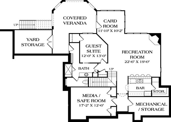 Cottage Craftsman Lower Level of Plan 85492