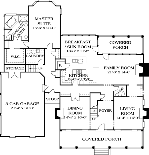 Colonial Cottage Country Farmhouse Traditional Level One of Plan 85532