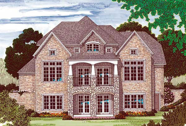 Cottage, Craftsman Plan with 5460 Sq. Ft., 5 Bedrooms, 6 Bathrooms, 3 Car Garage Rear Elevation