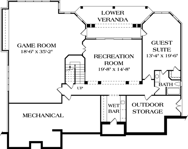 Cottage Craftsman Lower Level of Plan 85545