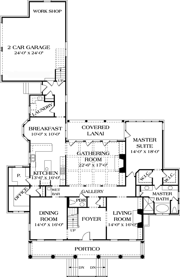 Colonial Cottage Country Farmhouse Level One of Plan 85550