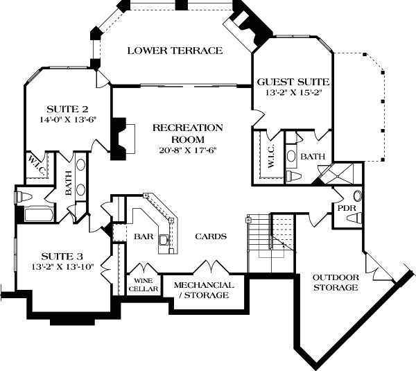 Cottage Craftsman Lower Level of Plan 85557