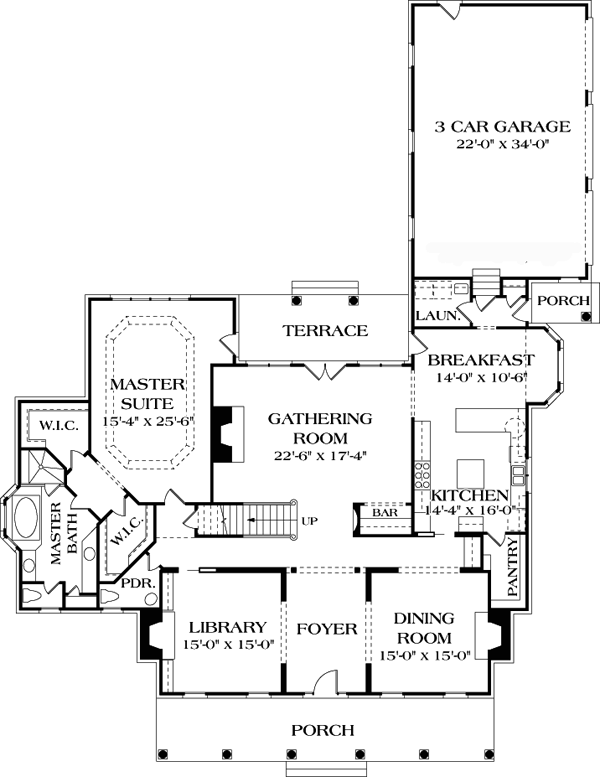 Colonial Country Farmhouse Level One of Plan 85576