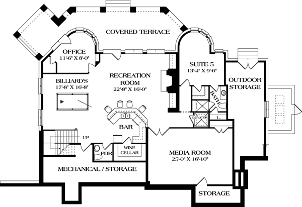 Cottage Craftsman Lower Level of Plan 85586