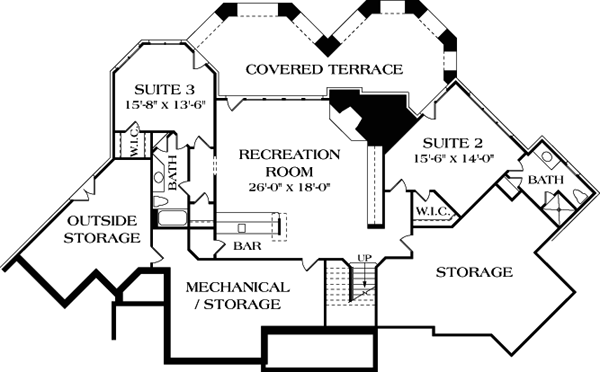 Cottage Craftsman Lower Level of Plan 85588