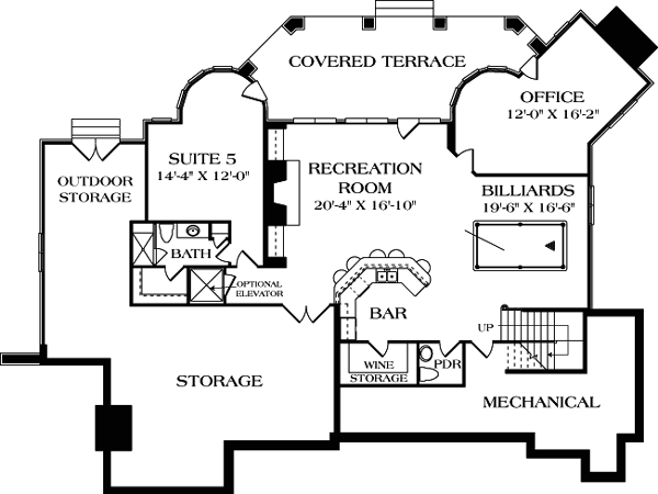 Cottage Craftsman Lower Level of Plan 85596