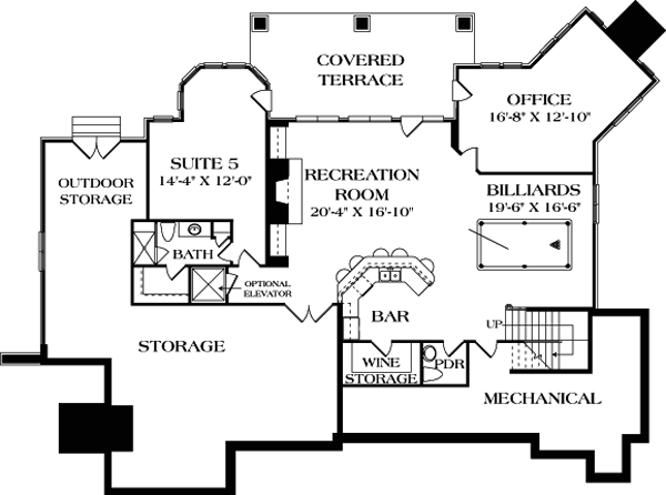 Cottage Craftsman Lower Level of Plan 85603